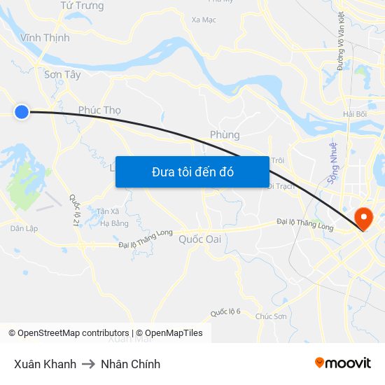 Xuân Khanh to Nhân Chính map