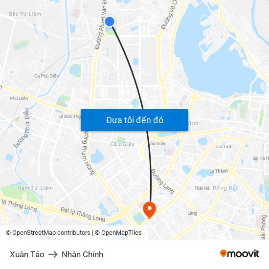 Xuân Tảo to Nhân Chính map