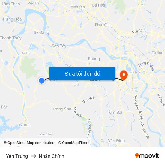 Yên Trung to Nhân Chính map