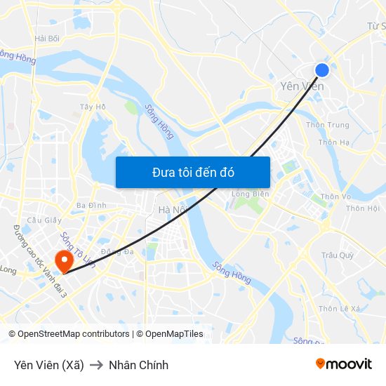 Yên Viên (Xã) to Nhân Chính map
