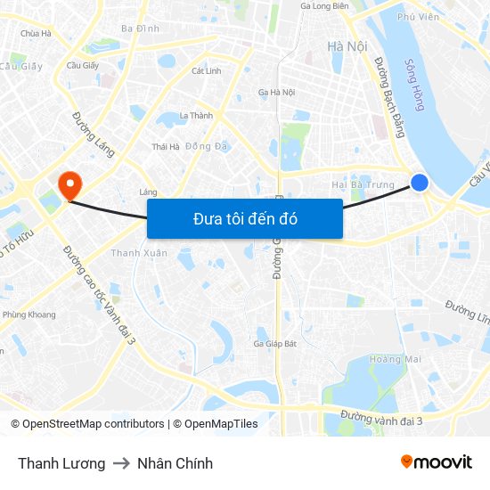 Thanh Lương to Nhân Chính map
