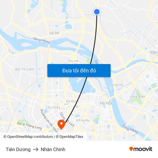 Tiên Dương to Nhân Chính map