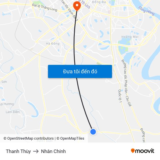 Thanh Thùy to Nhân Chính map