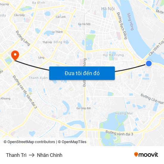 Thanh Trì to Nhân Chính map