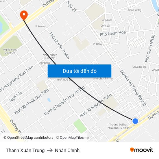 Thanh Xuân Trung to Nhân Chính map