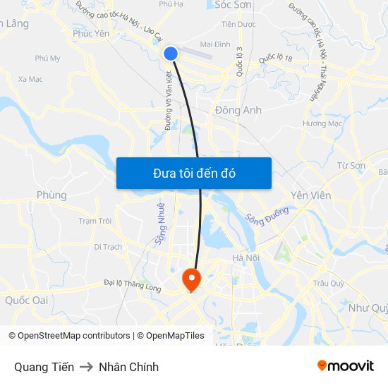 Quang Tiến to Nhân Chính map