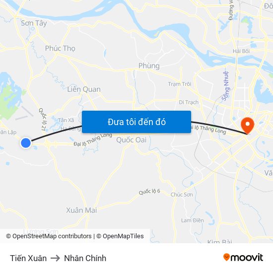 Tiến Xuân to Nhân Chính map