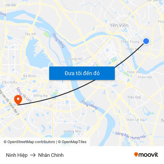 Ninh Hiệp to Nhân Chính map