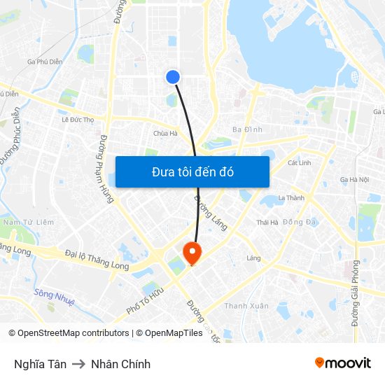 Nghĩa Tân to Nhân Chính map