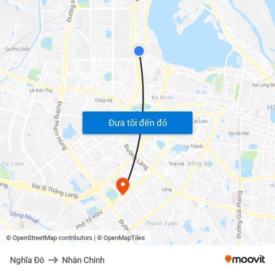 Nghĩa Đô to Nhân Chính map