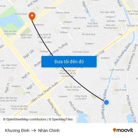 Khương Đình to Nhân Chính map