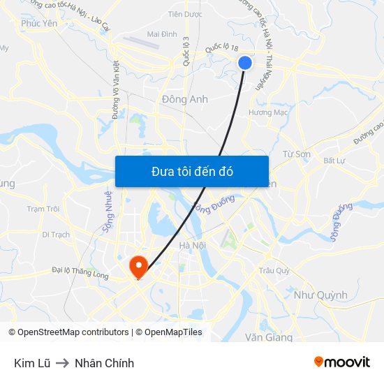 Kim Lũ to Nhân Chính map