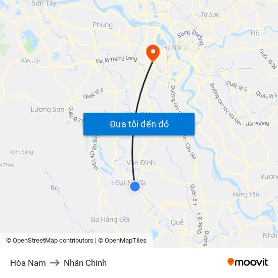 Hòa Nam to Nhân Chính map