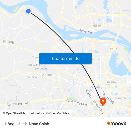 Hồng Hà to Nhân Chính map