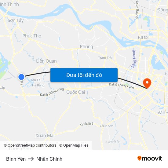 Bình Yên to Nhân Chính map