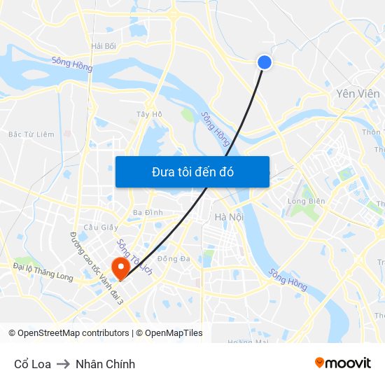 Cổ Loa to Nhân Chính map