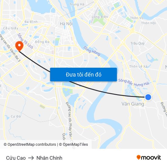 Cửu Cao to Nhân Chính map