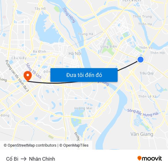 Cổ Bi to Nhân Chính map