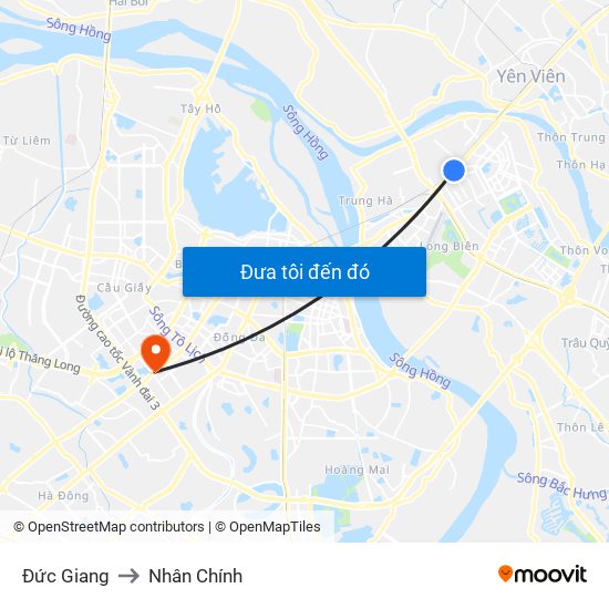 Đức Giang to Nhân Chính map