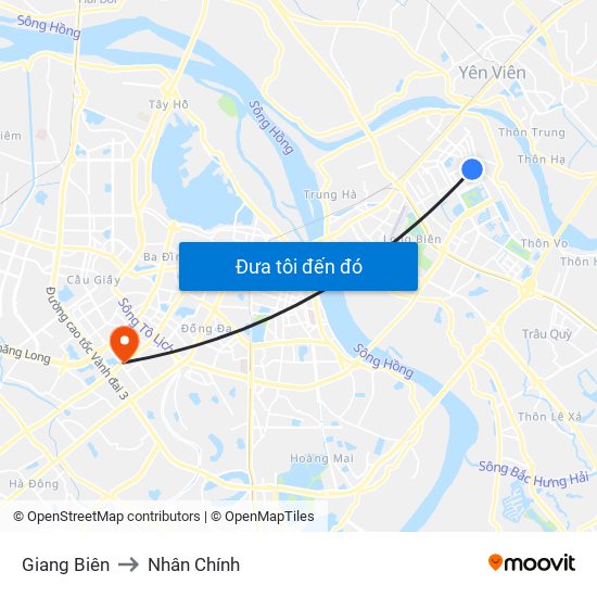 Giang Biên to Nhân Chính map