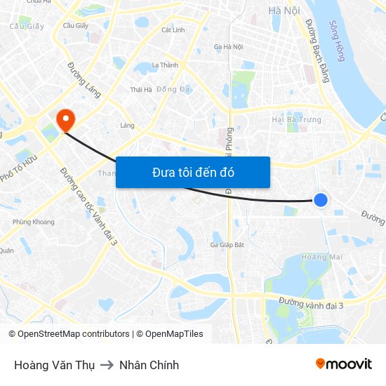 Hoàng Văn Thụ to Nhân Chính map