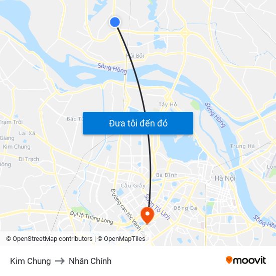 Kim Chung to Nhân Chính map