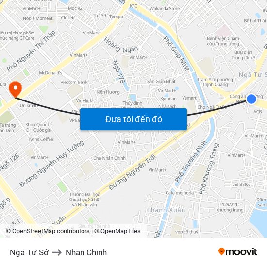 Ngã Tư Sở to Nhân Chính map