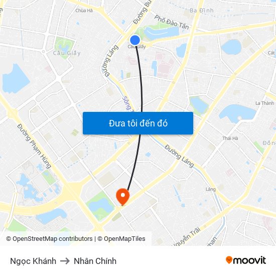 Ngọc Khánh to Nhân Chính map