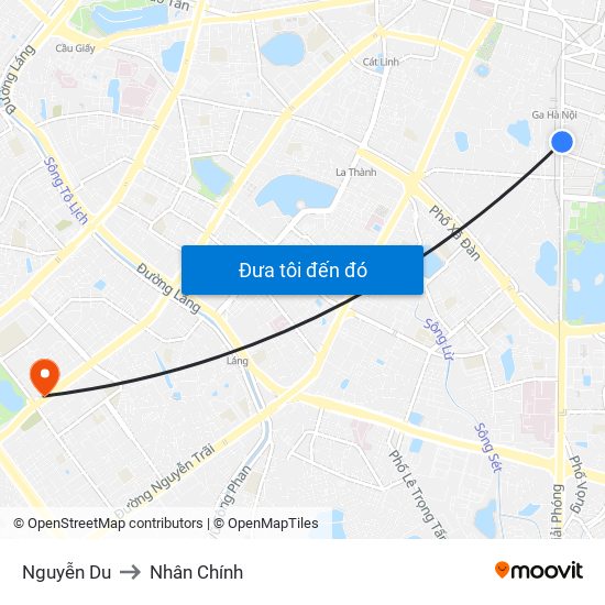 Nguyễn Du to Nhân Chính map
