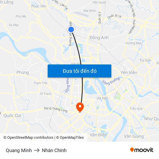 Quang Minh to Nhân Chính map
