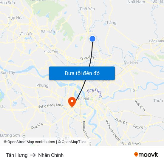 Tân Hưng to Nhân Chính map