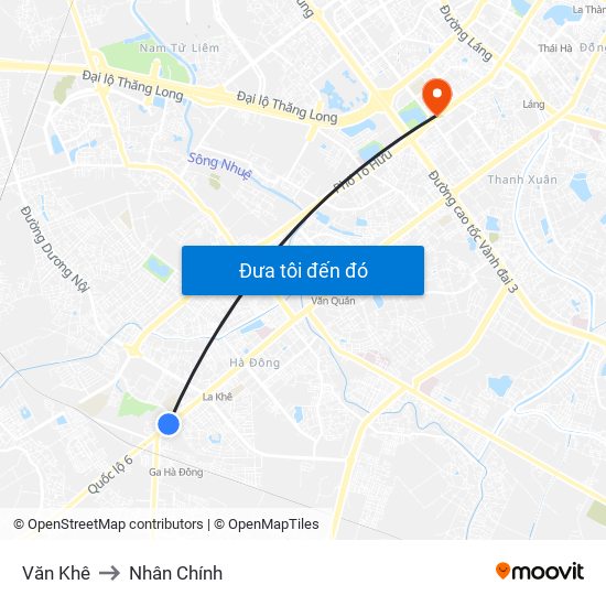 Văn Khê to Nhân Chính map