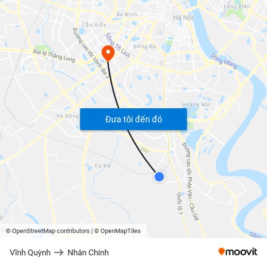Vĩnh Quỳnh to Nhân Chính map