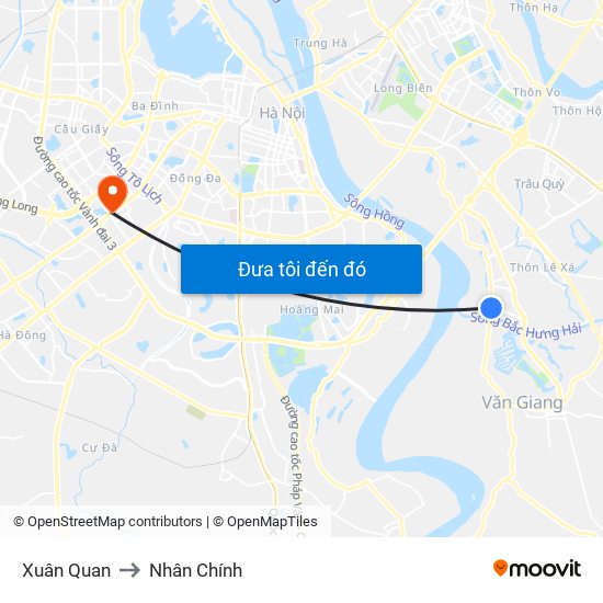 Xuân Quan to Nhân Chính map
