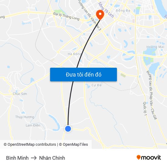 Bình Minh to Nhân Chính map