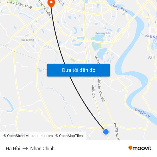 Hà Hồi to Nhân Chính map
