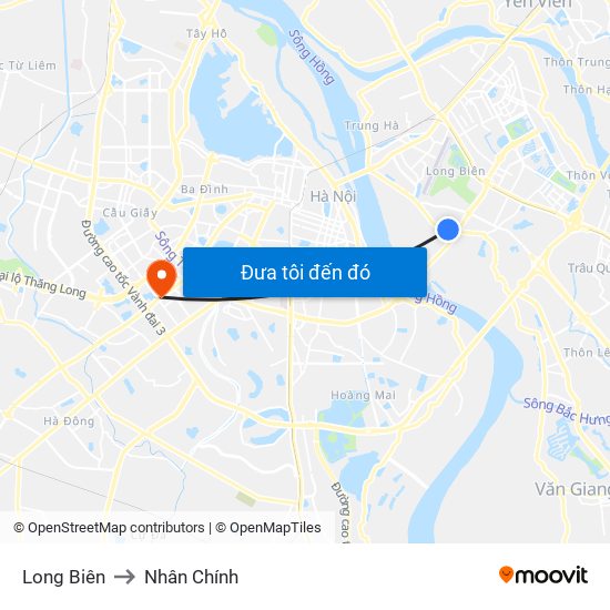 Long Biên to Nhân Chính map