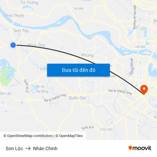 Sơn Lộc to Nhân Chính map