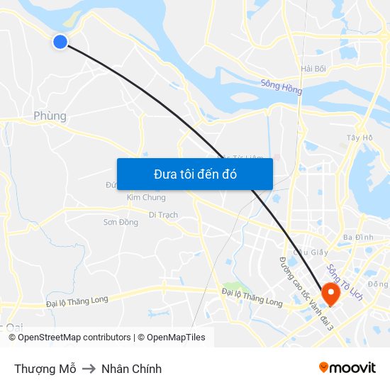 Thượng Mỗ to Nhân Chính map