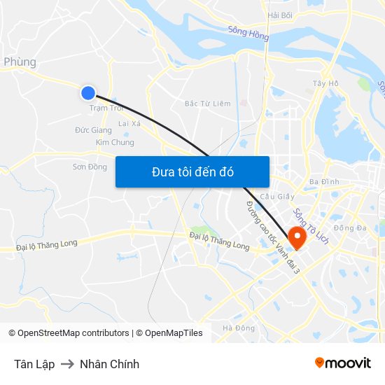 Tân Lập to Nhân Chính map