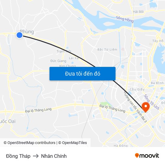 Đồng Tháp to Nhân Chính map