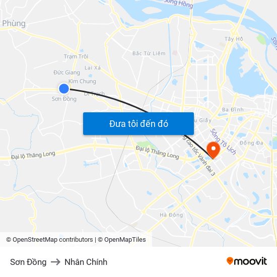 Sơn Đồng to Nhân Chính map