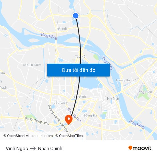 Vĩnh Ngọc to Nhân Chính map