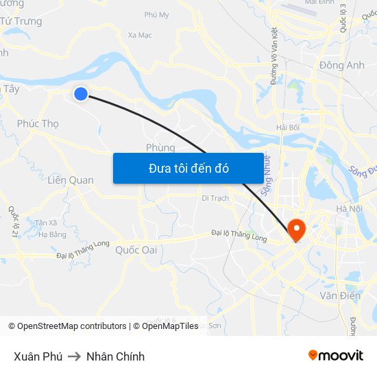 Xuân Phú to Nhân Chính map