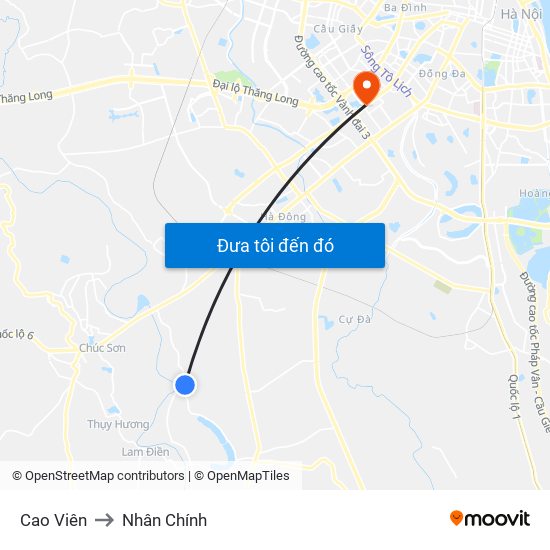 Cao Viên to Nhân Chính map