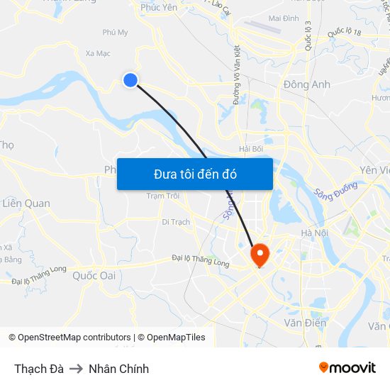 Thạch Đà to Nhân Chính map