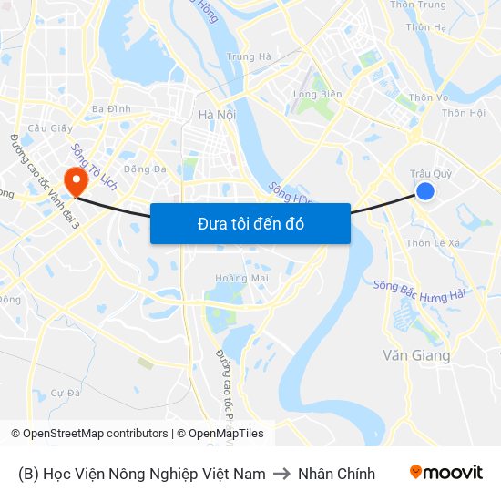 (B) Học Viện Nông Nghiệp Việt Nam to Nhân Chính map