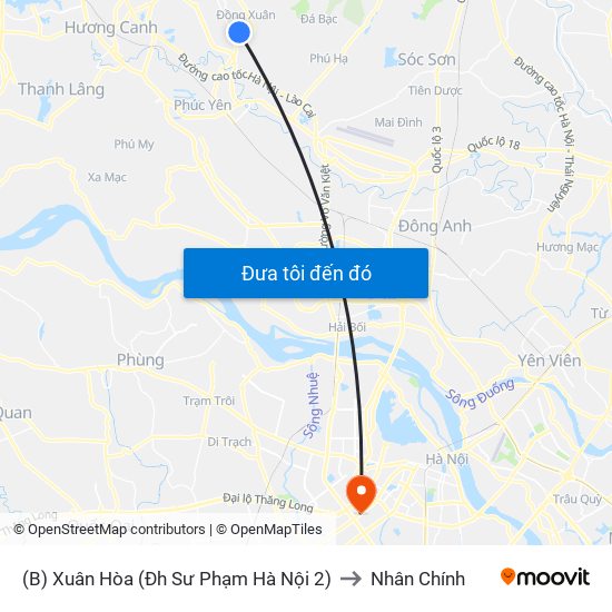 (B) Xuân Hòa (Đh Sư Phạm Hà Nội 2) to Nhân Chính map
