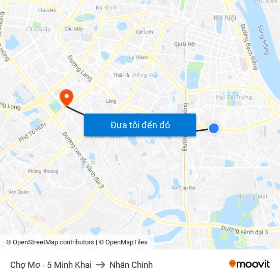 Chợ Mơ - 5 Minh Khai to Nhân Chính map