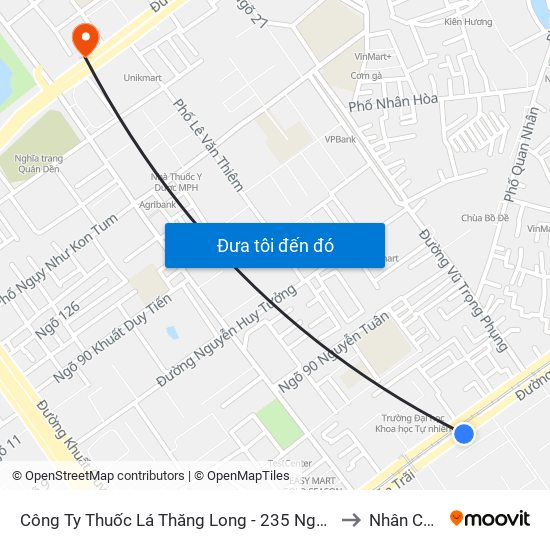 Công Ty Thuốc Lá Thăng Long - 235 Nguyễn Trãi to Nhân Chính map